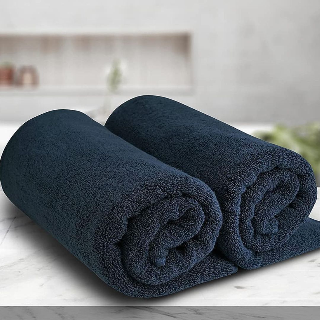 100% Cotton Bath Towels Set of 2 Navy Blue