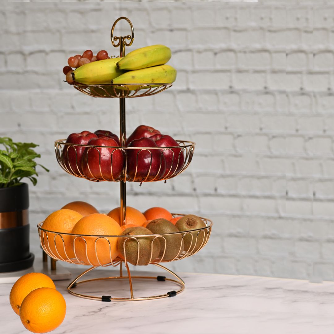 3 Tier Iron Wire Cupcake and Fruit Basket - Rose Gold, Storage