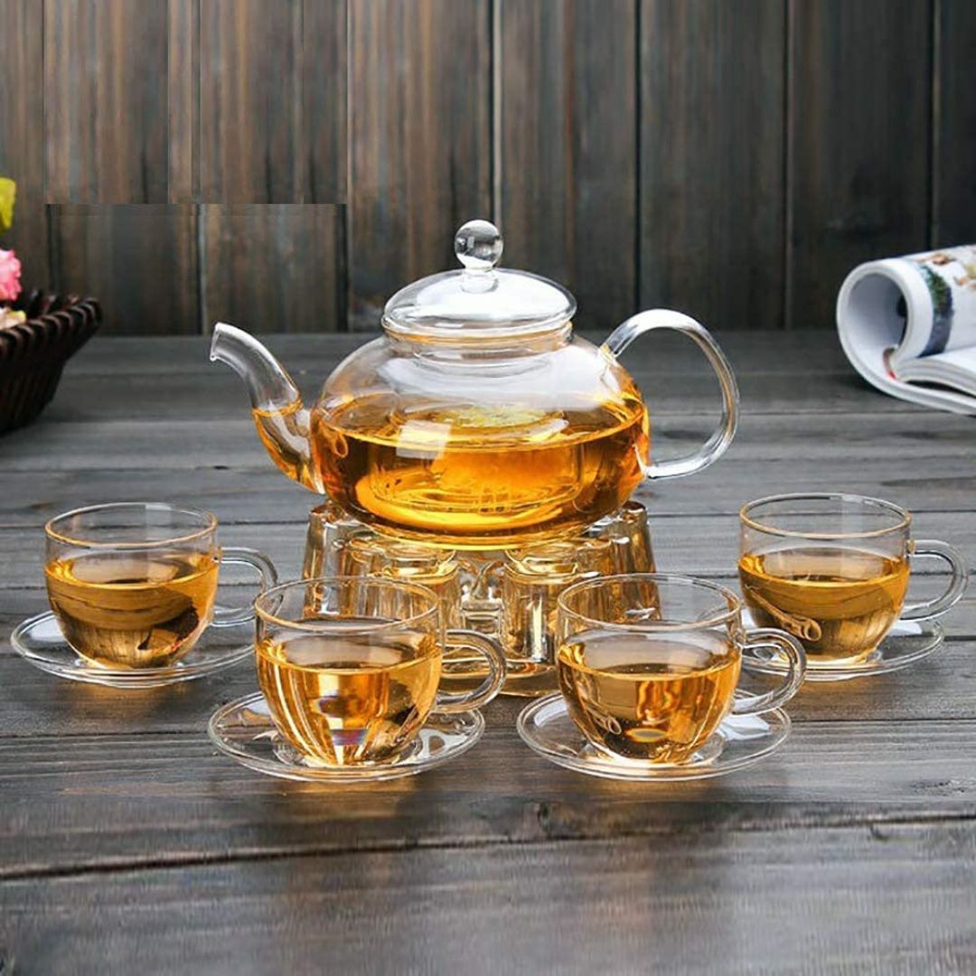 Glass Tea Set - Borosilicate Glass Teapot With Heart Shape Tea Warmer