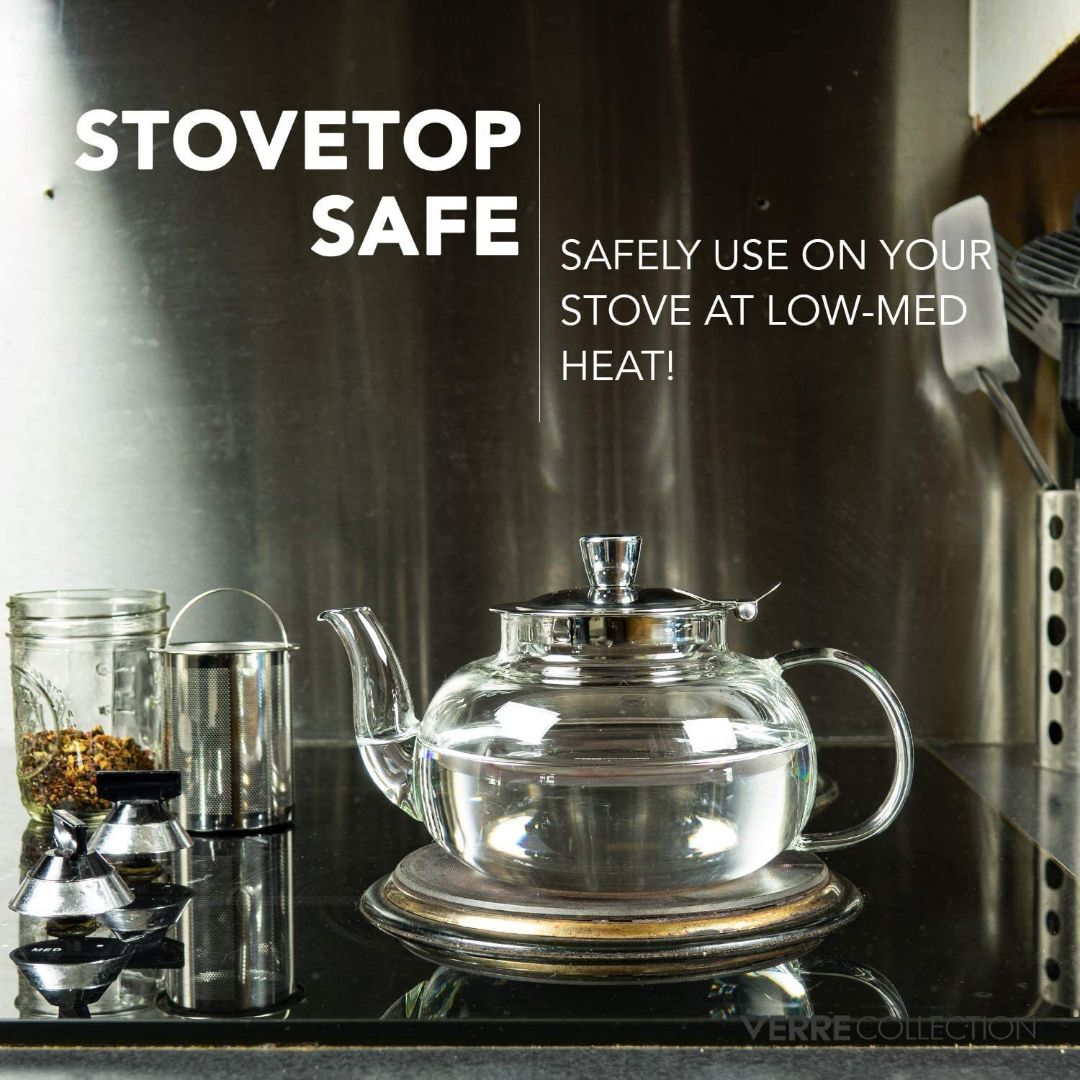 Glass Teapot 1500 ML With Heat Resistant Stainless Steel Infuser Tea Pot