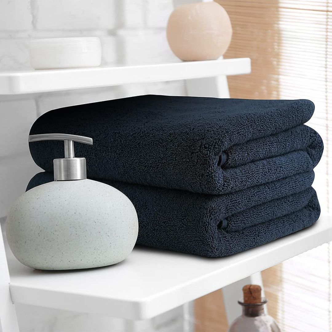 100% Cotton Bath Towels Set of 2 Navy Blue