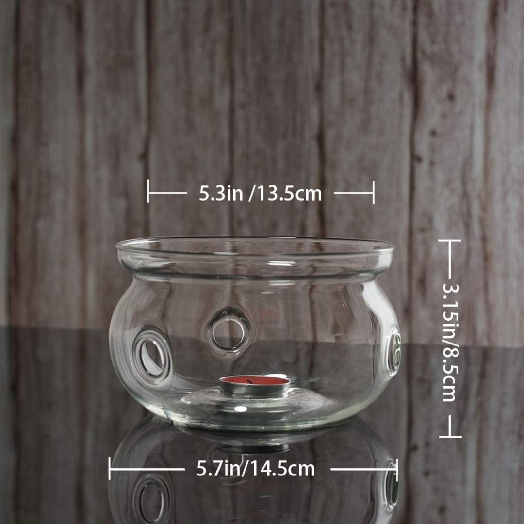 Heat Resistant Glass Teapot 1000ML With Teawarmer and 50 ML Double Wall Cups Set Of 6