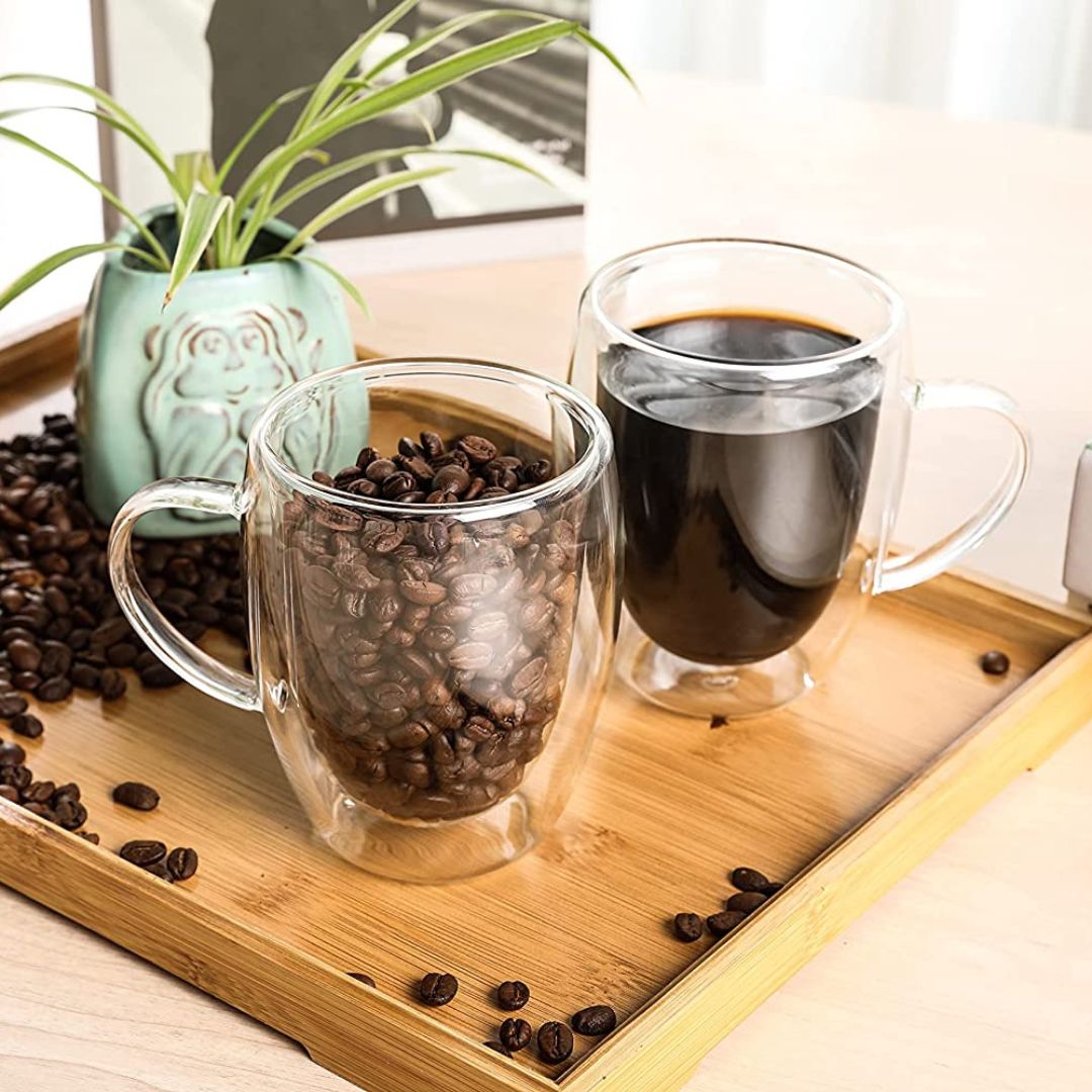 Cốc thủy tinh Borosilicate treo tường đôi, Bộ 2, 350 ML