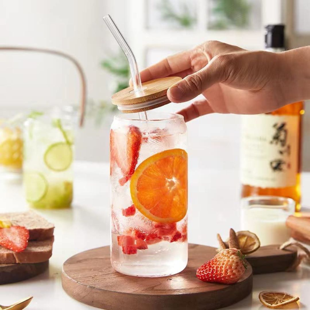 Borosilicate Glass Mason Jar With Bamboo Lid Set Of 4 (550 ML)