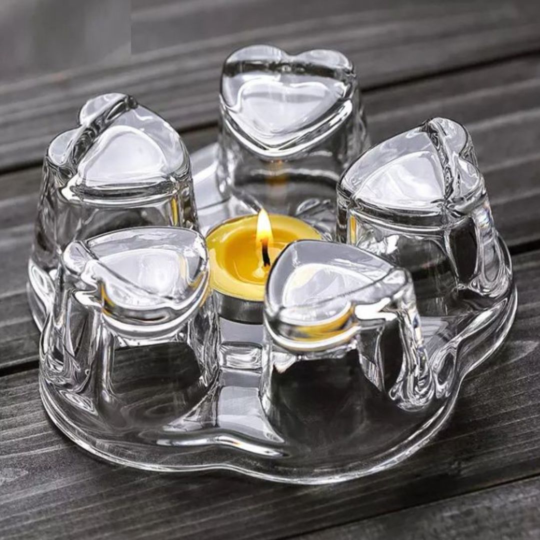 Glass Tea Set - Borosilicate Glass Teapot With Heart Shape Tea Warmer