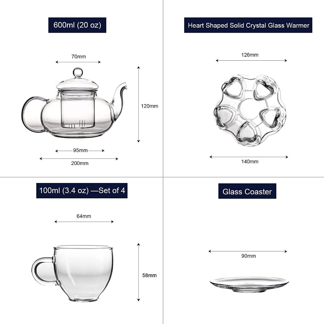 Glass Tea Set - Borosilicate Glass Teapot With Heart Shape Tea Warmer