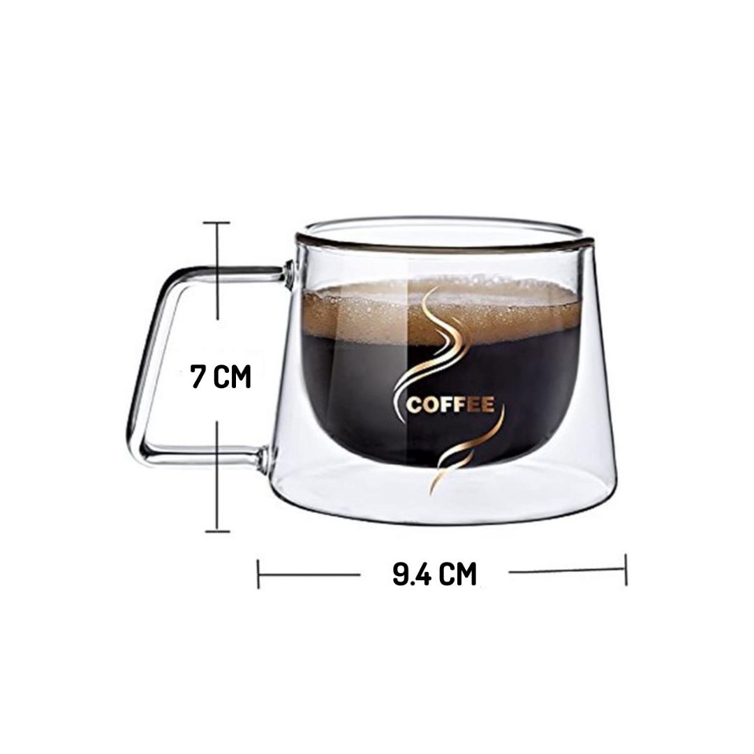 Double Wall Insulated Coffee Printed Mugs 200 ML (Set of 2)