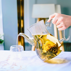 1Chase Arabic Style Glass Dalla Teapot 1000ml - Heat-Resistant Borosilicate, Transparent with Spout - Traditional Coffee & Tea Kettle for Ramadan, Arabic Coffee, Blooming & Loose Leaf Tea, Elegant Gift