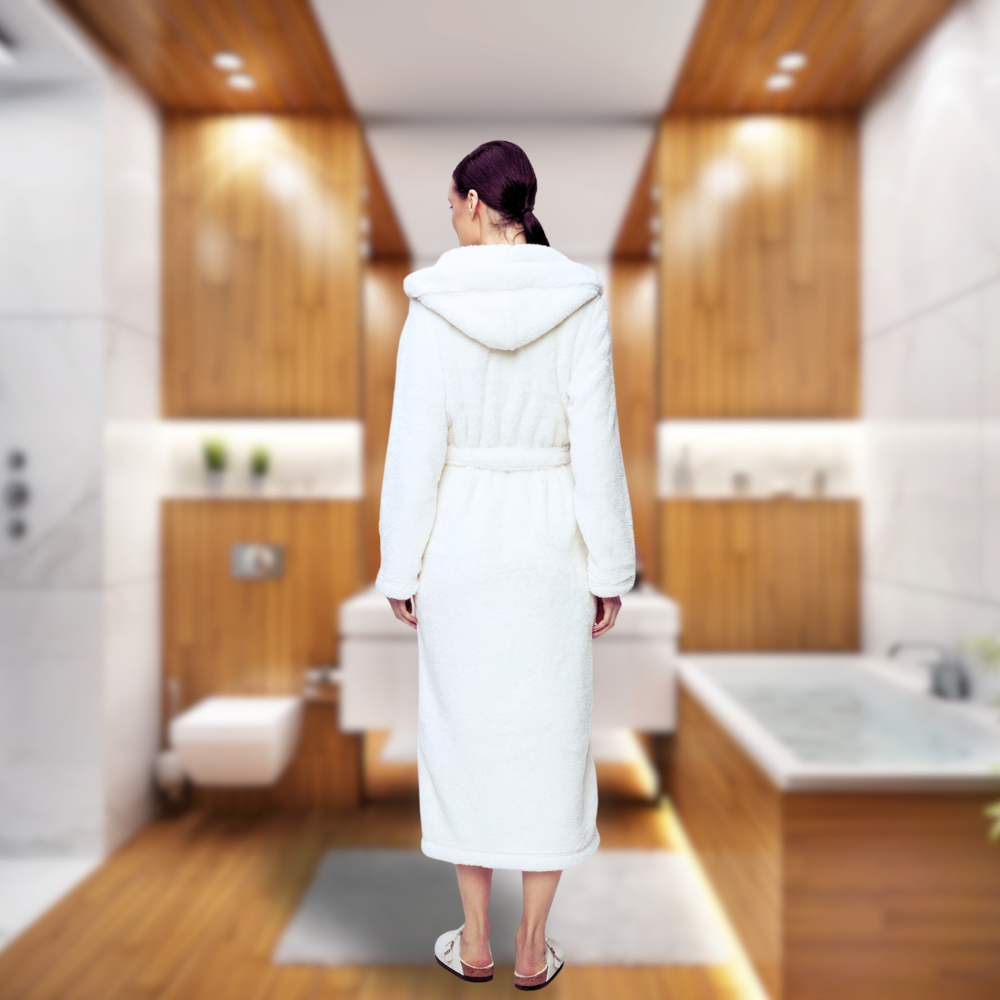 Hooded Cotton Bathrobe – Hotel & Spa Quality, White, Unisex