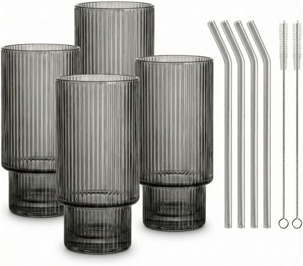 Smoky Grey Borosilicate Glass Tumbler Set 450ML,Set of 4