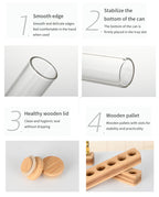 Borosilicate Glass Storage Tube With Bamboo Lid and Wooden Base 100 ML ( Set of 4 )
