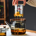 Borosilicate Glass Teapot – Smokey Grey 1000 ML, Heat-Resistant with Acica Wooden Handle & Strainer – Compatible with Electric Stoves