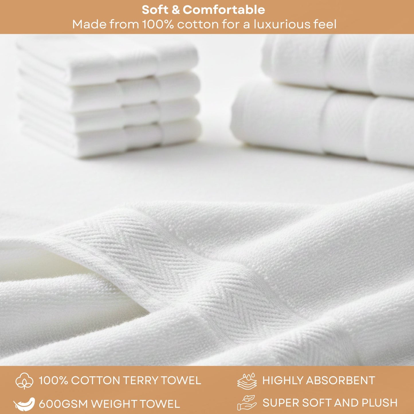 Bath Towel Set, 600 GSM Luxury Towels 10-Piece 100% Cotton, 2 Bath Towels (70x140cm), 2 Hand Towels (40x70cm), 6 Washcloths (30x30cm), Ultra Soft