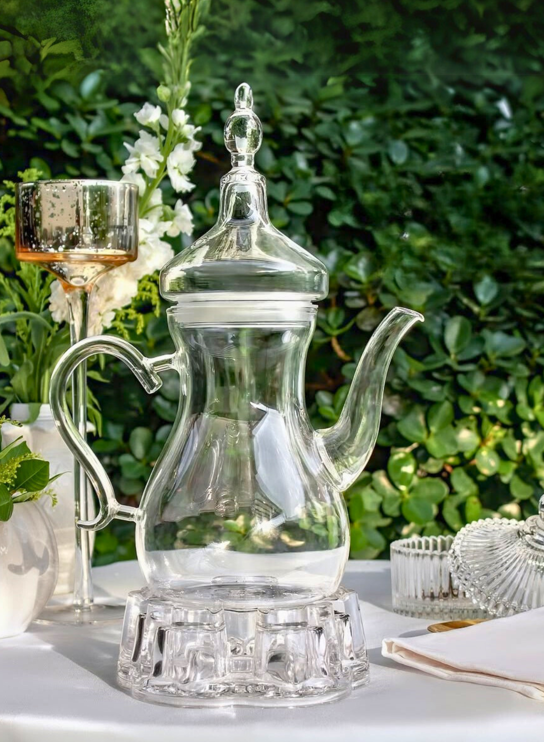 Arabic Tea Set – 1000ML Teapot with Heart-Shaped Warmer – Ideal Tea Set for Ramadan & Special Occasions, Elegant Tea Set