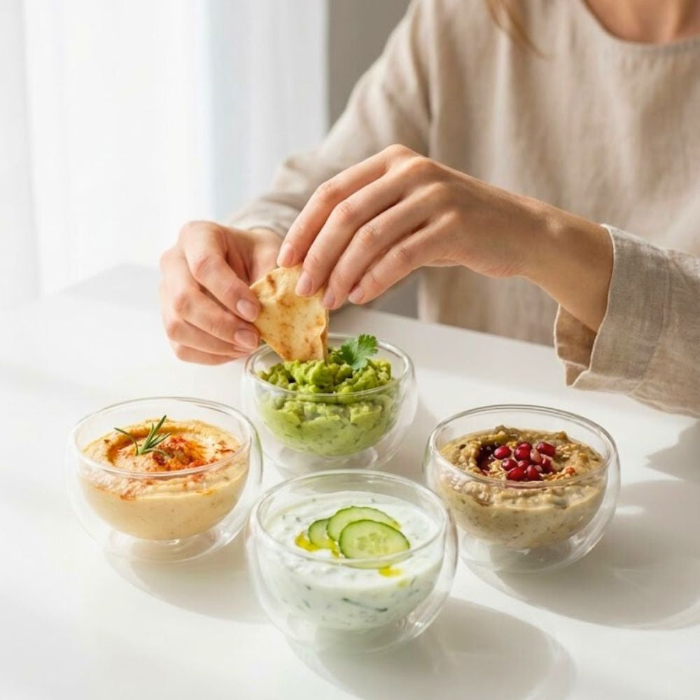 Double Wall Borosilicate Salad, Pasta, Matcha, Rice, Soup Bowl, Hot And Cold Serving Bowls, Fruit Bowls, Set of 4 (100 ML)