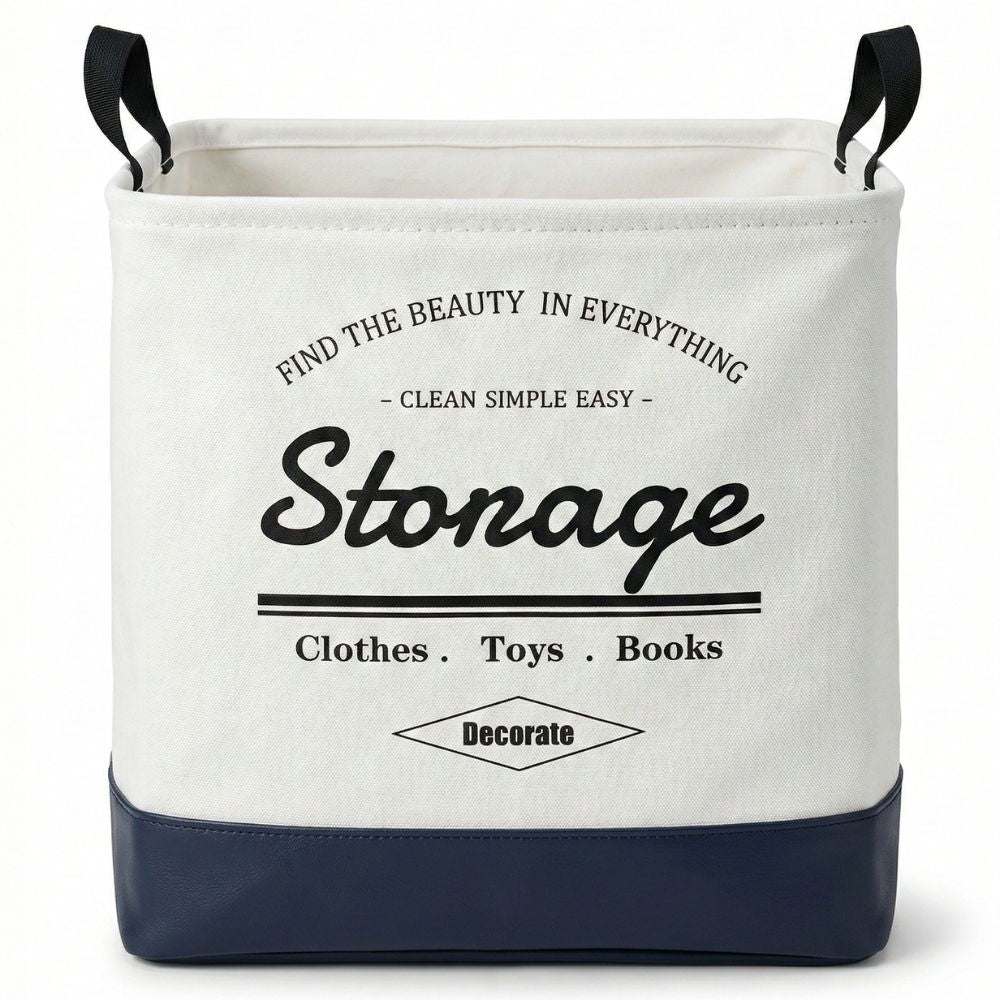 Foldable Square Laundry Basket 40L – Fabric Storage Hamper with Leather Base & Handles, Collapsible Clothes Organizer for Laundry, Toys & Home Storage