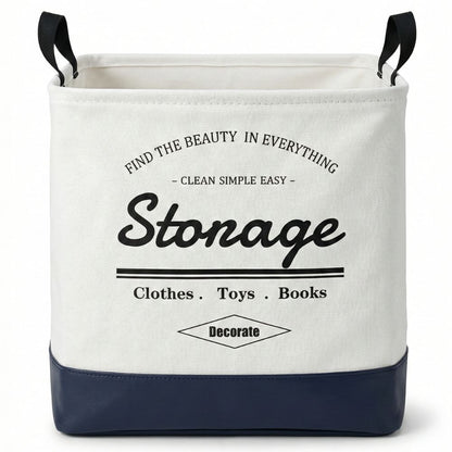 Foldable Square Laundry Basket 40L – Fabric Storage Hamper with Leather Base & Handles, Collapsible Clothes Organizer for Laundry, Toys & Home Storage
