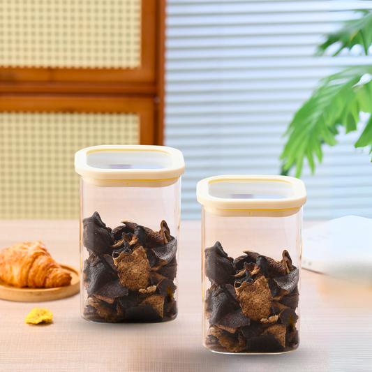 1CHASE Square Glass Storage Jars – 1500ML (Set Of 2) | Airtight & Stackable Borosilicate Food Storage Jars with Silicone Lids for Kitchen, Pantry, Snacks, Spices & Dry Food (Medium)