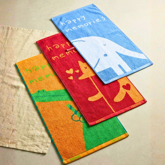 Kids Hand Towel Set 3PCS – 100% Cotton Soft & Absorbent Face Towels, Hippo Giraffe Deer Animal Design Towels for Kids, Baby & Daily Use