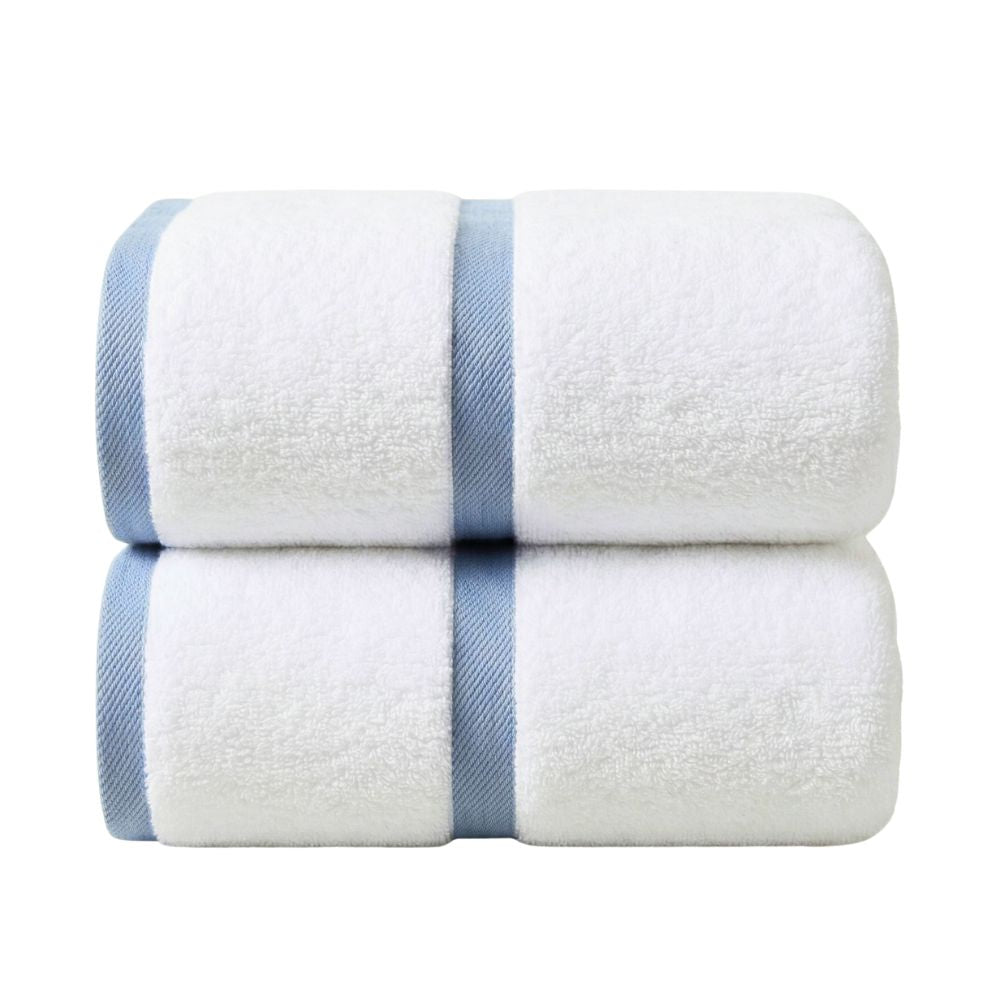 Bath Towel Set 2-Piece – 100% Cotton 600 GSM Soft & Absorbent Bathroom Towels with Border Stripe, Premium Large Towels for Home, Spa & Hotel Use