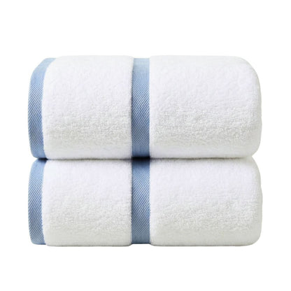 Bath Towel Set 2-Piece – 100% Cotton 600 GSM Soft & Absorbent Bathroom Towels with Border Stripe, Premium Large Towels for Home, Spa & Hotel Use