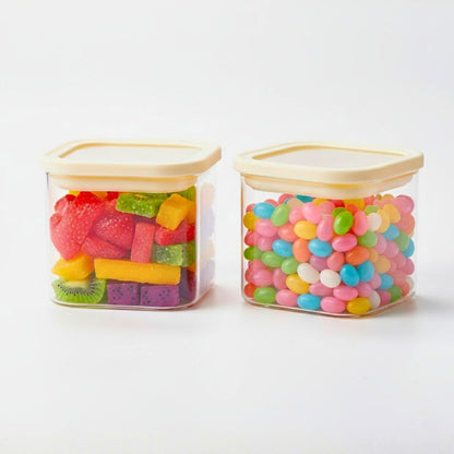 1CHASE Square Glass Storage Jars – 900ML (Set Of 2) | Airtight & Stackable Borosilicate Food Storage Jars with Silicone Lids for Kitchen, Pantry, Snacks, Spices & Dry Food