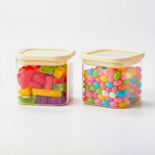 1CHASE Square Glass Storage Jars – 900ML (Set Of 2) | Airtight & Stackable Borosilicate Food Storage Jars with Silicone Lids for Kitchen, Pantry, Snacks, Spices & Dry Food