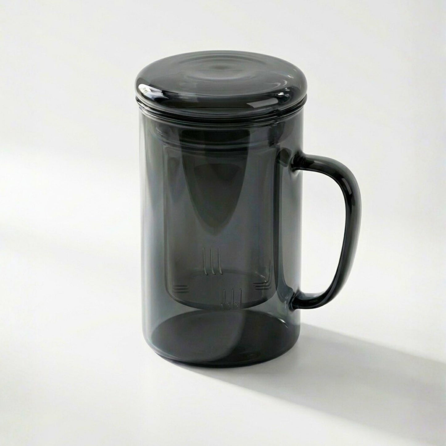 Smoky Grey Borosilicate Glass Mug with Handle and Infuser, 450ml, Heat-Resistant Tea and Coffee Mug with Lid, 1Pc