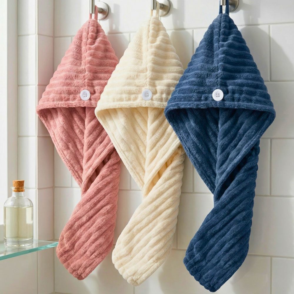 Microfiber Hair Wrap Turban Set – 3 Pack, Stripe Design