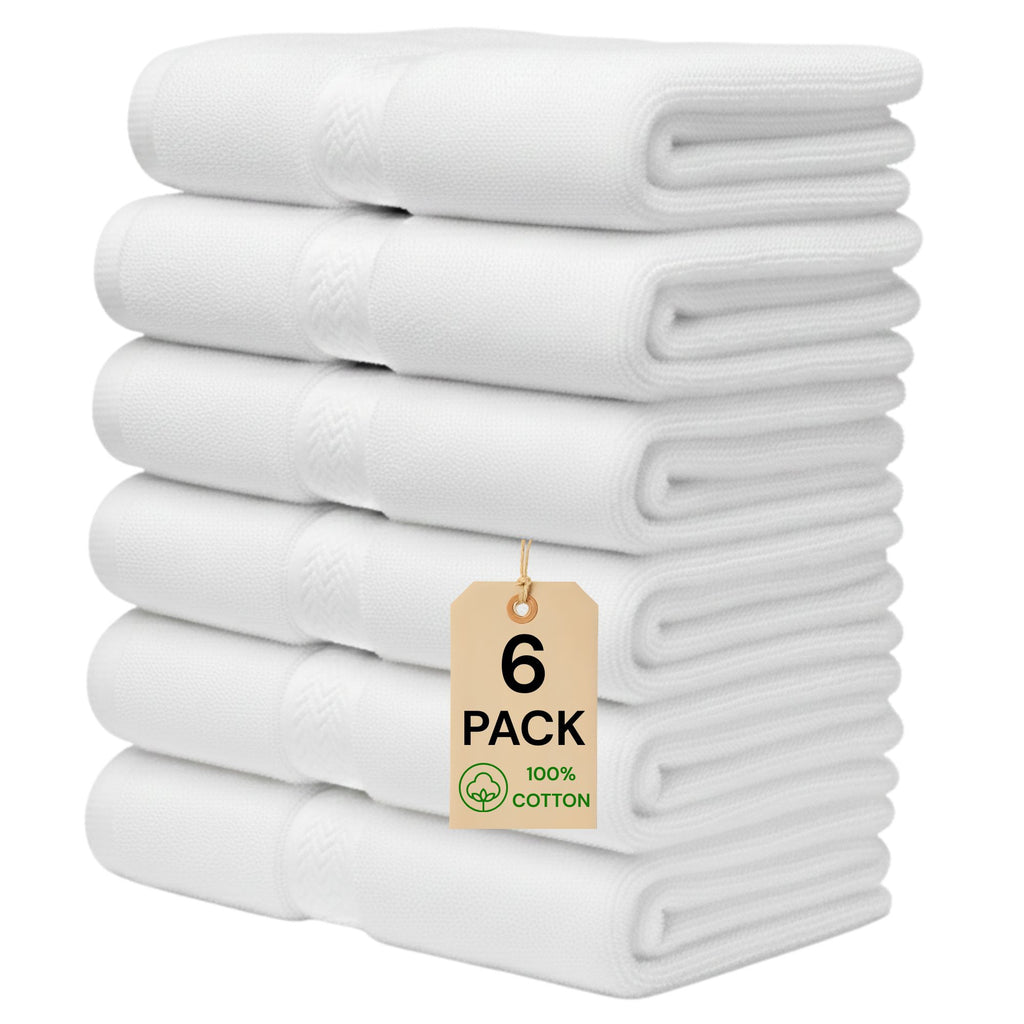 Premium Hand Towels Set of 6 | 100% Egyptian Cotton | Ultra Soft, Quick Dry – 16x30 Inches