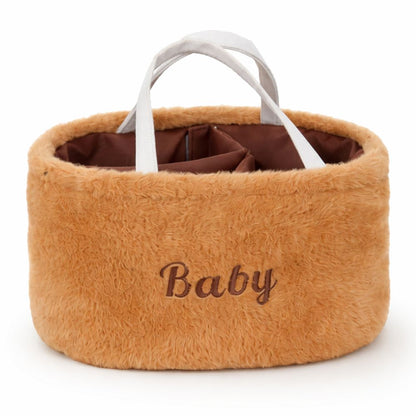 Baby Diaper Caddy Organizer – Soft Plush Nursery Storage Basket with Handles, Portable Changing Table & Car Organizer for Newborn Essentials