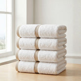 Hand Towel Set 4-Piece  – 100% Cotton 600 GSM Soft & Absorbent Bathroom Towels with Border Stripe, Premium Thick Towels for Home, Spa & Hotel Use