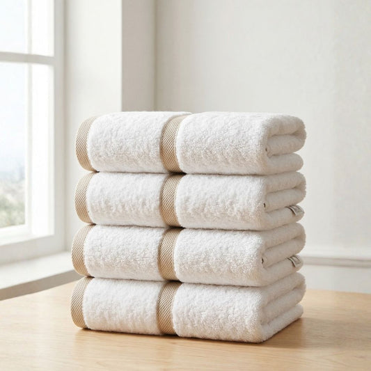 Hand Towel Set 4-Piece  – 100% Cotton 600 GSM Soft & Absorbent Bathroom Towels with Border Stripe, Premium Thick Towels for Home, Spa & Hotel Use