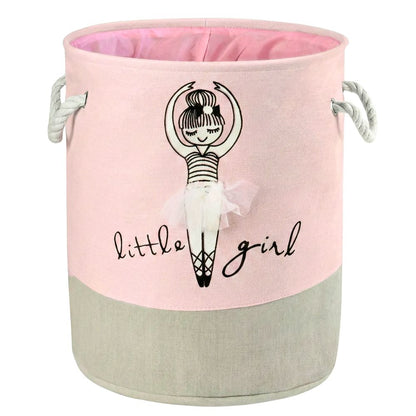 Kids Laundry Basket 50L Canvas Storage Organizer – Ballerina Girl Design, Foldable Toy & Clothes Hamper with Handles, 35W x 45H cm