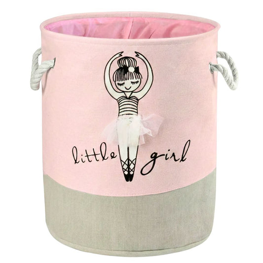 Kids Laundry Basket 50L Canvas Storage Organizer – Ballerina Girl Design, Foldable Toy & Clothes Hamper with Handles, 35W x 45H cm