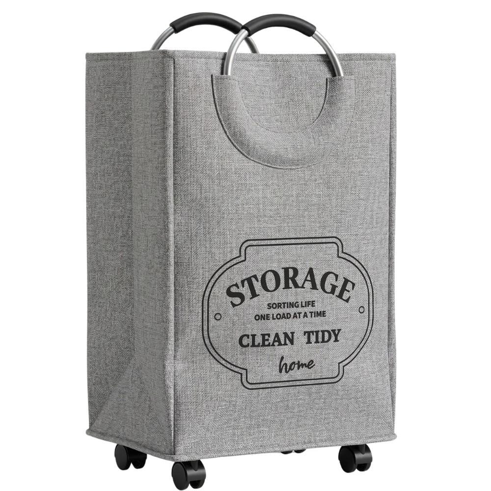 Rolling Laundry Basket with Wheels, Foldable Fabric Clothes Hamper with Aluminium Handles, Laundry Storage Basket 70L Large