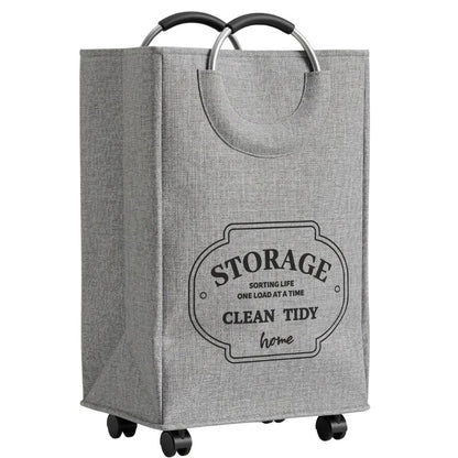 Rolling Laundry Basket with Wheels, Foldable Fabric Clothes Hamper with Aluminium Handles, Laundry Storage Basket 70L Large