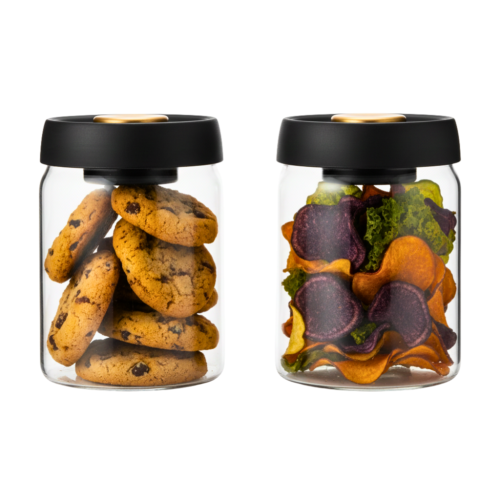 Vacuum Sealed Borosilicate Glass Jars – 600ML Airtight Food Containers for Kitchen, Pantry (Set of 2)