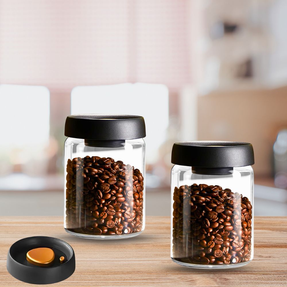 Vacuum Sealed Borosilicate Glass Jars – 600ML Airtight Food Containers for Kitchen, Pantry (Set of 2)
