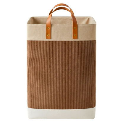 Foldable Velvet Laundry Basket 60L (55x35x30cm) with Leather Handles – Natural Jute Style Storage Bin for Clothes, Blankets & Home Organization