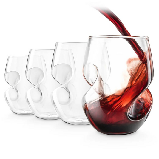 Stemless Handcrafted Aeration Wine Glasses – Set of 4 (16oz/470ml) Borosilicate Glass, Comfortable Grip for Red & White Wine