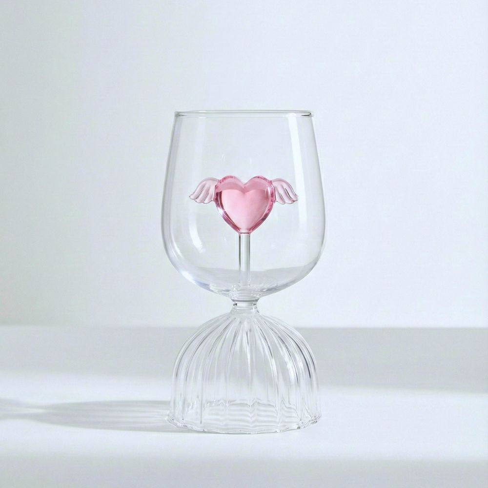 Pink Heart & Wings Borosilicate Wine Goblet – 350ML