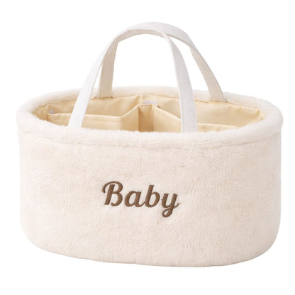 Baby Diaper Caddy Organizer – Soft Plush Nursery Storage Basket with Handles, Portable Changing Table & Car Organizer for Newborn Essentials