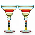 Moroccan Hand Painted Margarita Glasses – Blue Lines, Set of 2