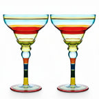 Moroccan Hand Painted Margarita Glasses – Blue Lines, Set of 2