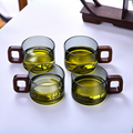 Smoky Grey Borosilicate Glass Cups with Wooden Handle 200ML – Set of 4