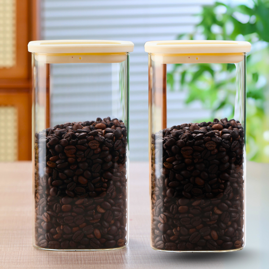 1CHASE Square Glass Storage Jars with Silicone Lids – 1800ML (Set Of 2) | Airtight & Stackable Borosilicate Food Storage Jars with Silicone Lids for Kitchen, Pantry, Snacks, Spices & Dry Food (Large)