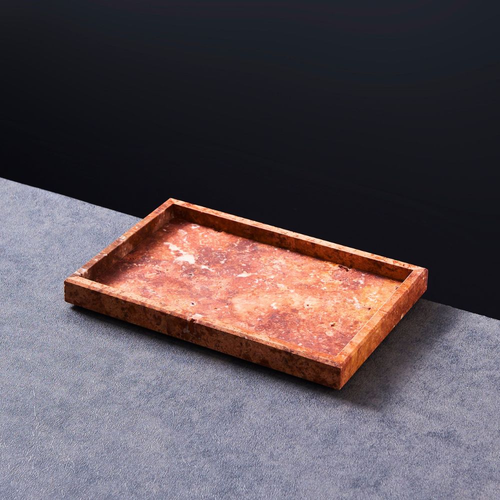 Travertine Burgundy Large Rectangular Marble Tray, Natural Stone Bathroom Vanity Tray, Jewellery & Perfume Organizer, Decorative Countertop Tray, 30x20x3cm