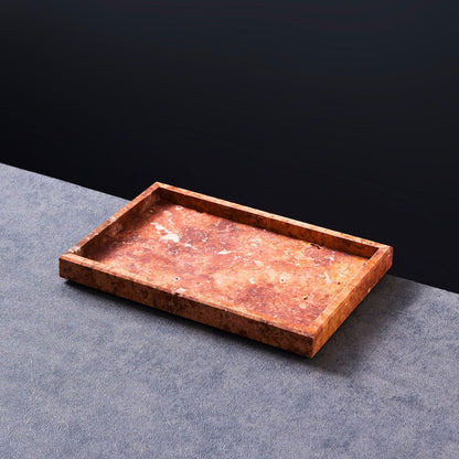 Travertine Burgundy Large Rectangular Marble Tray, Natural Stone Bathroom Vanity Tray, Jewellery & Perfume Organizer, Decorative Countertop Tray, 30x20x3cm