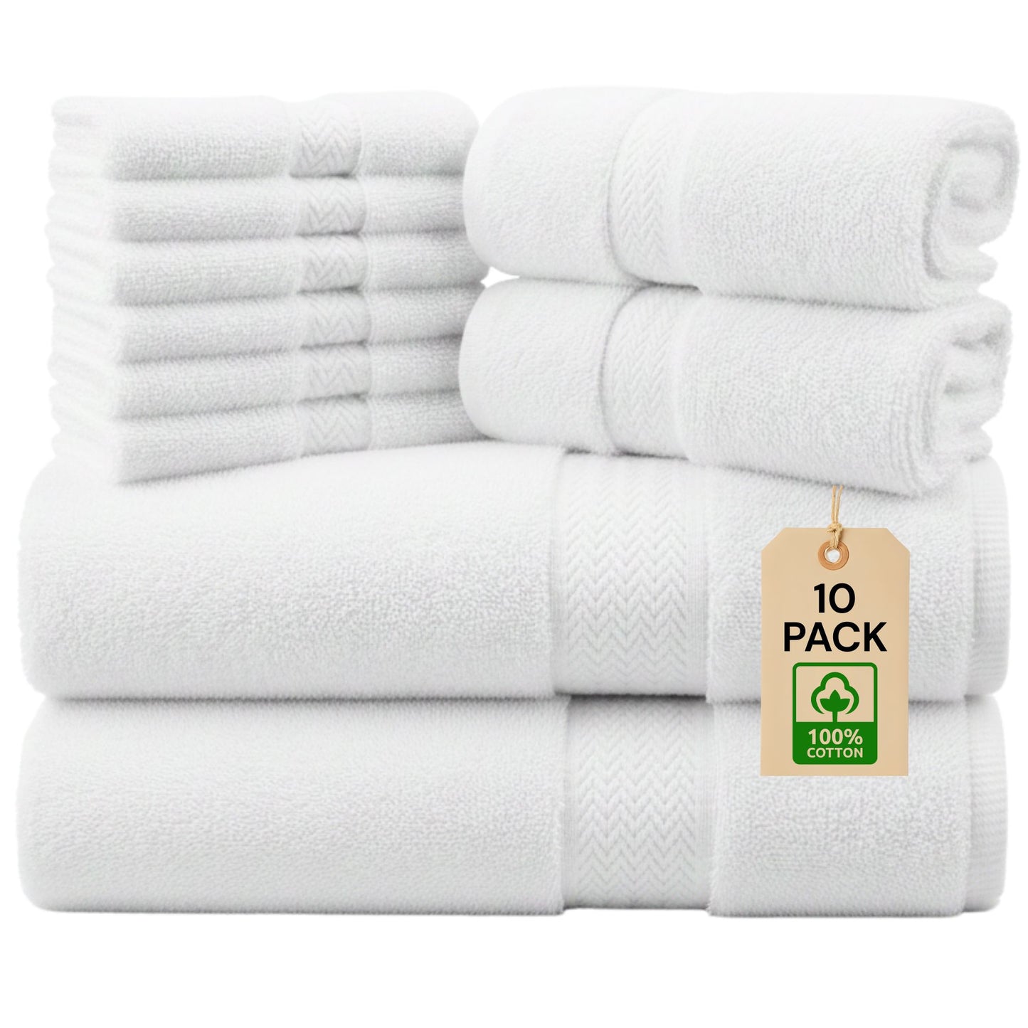 Bath Towel Set, 600 GSM Luxury Towels 10-Piece 100% Cotton, 2 Bath Towels (70x140cm), 2 Hand Towels (40x70cm), 6 Washcloths (30x30cm), Ultra Soft